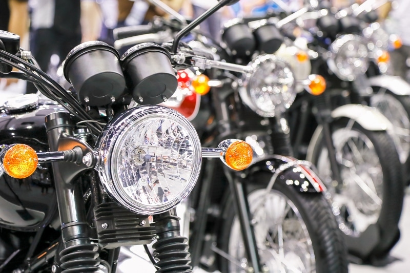 Motorcycle headlight in perspective Close up photo